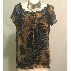 Leopard Blouse - Translucent with Dark Mint